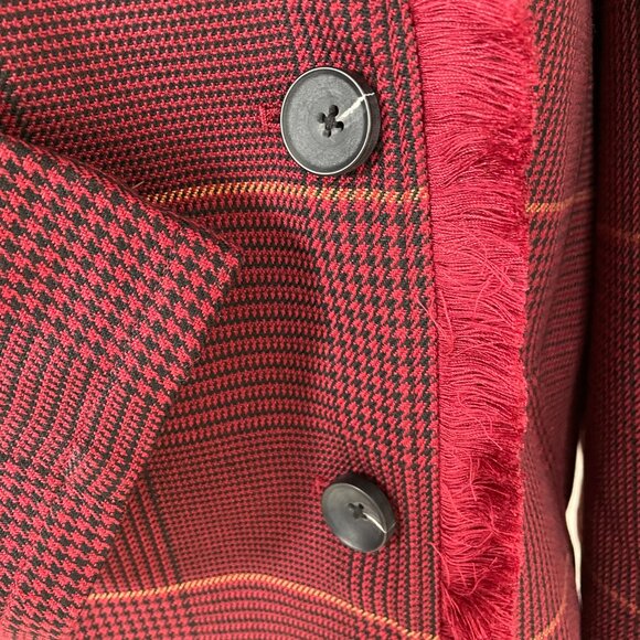 NWOT Laurie Felt Zoe Plaid Wrap Coat in Burgundy with Fringe Trim, Size 3x - Picture 6 of 11